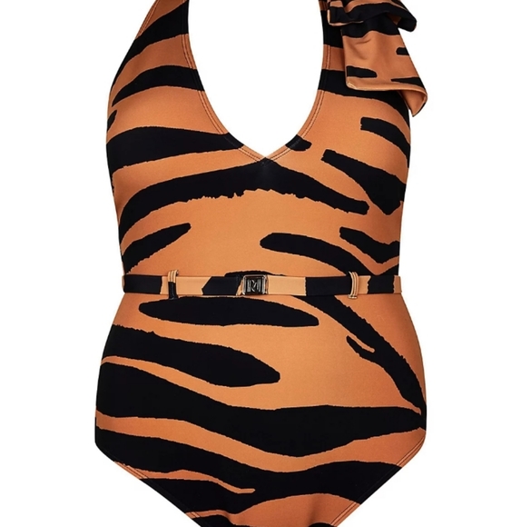 River Island Animal Print Halter One Piece Bathing Suit - Picture 2 of 10
